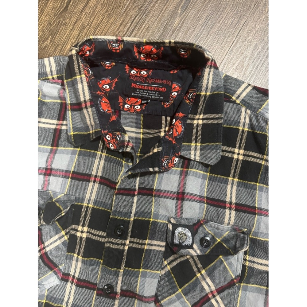 Iron Maiden Number Of The‎ Beast Men Flannel Plaid Button Down Shirt Sz 3XL